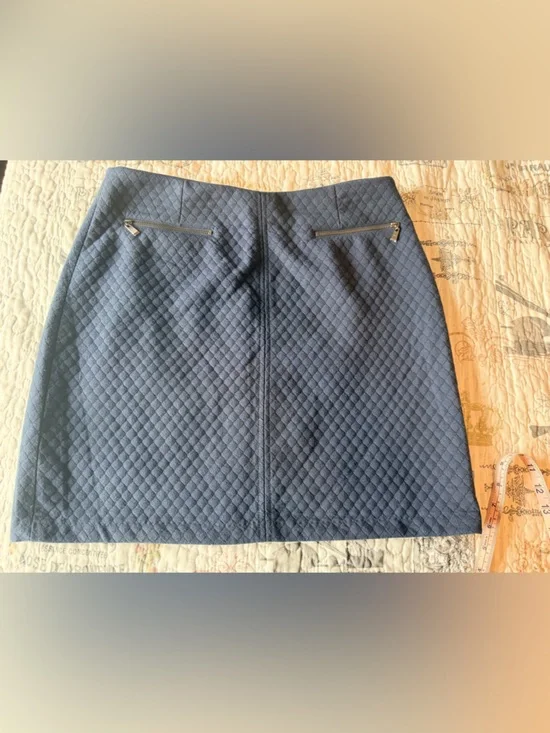 Laundry by Shelli Segal Quilted Skirt Size 10 Navy Zip Detail A-Line - Picture 1 of 5